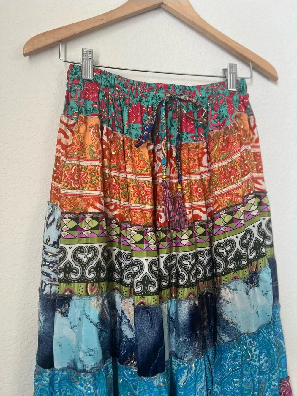 Boho Tiered Patchwork Maxi Skirt - Vibrant Multicolor